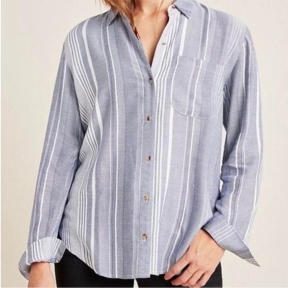 Anthropologie white and blue bottom down blouse - Picture 2 of 5